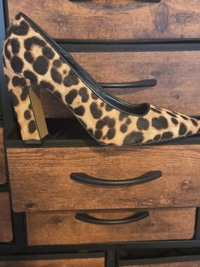 Vince Camuto Leopard Print Pointed Block Heel Pump